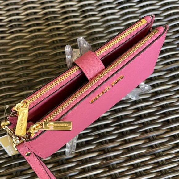 Michael Kors Jet Set Travel Large Double Zip Wristlet Wallet Rosewood Leather - Picture 3 of 16